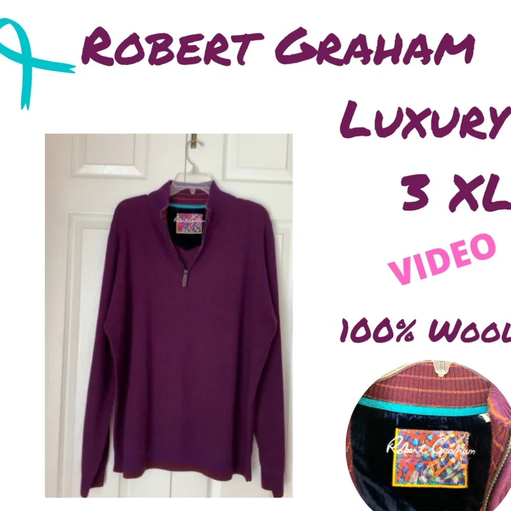 ROBERT GRAHAM Zip 100% Wool Sweater